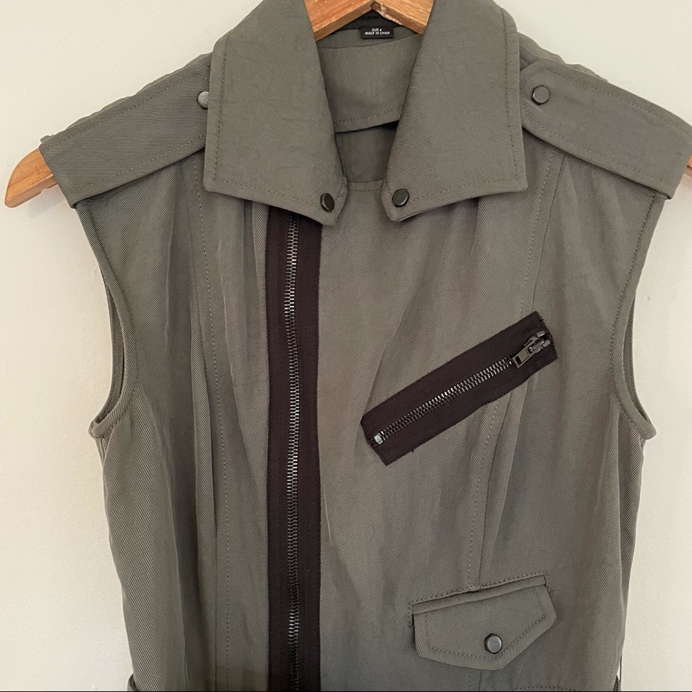 Alexander Wang Twill Olive Green Military Sheath Zipper Designer Dress 4 - Picture 3 of 11